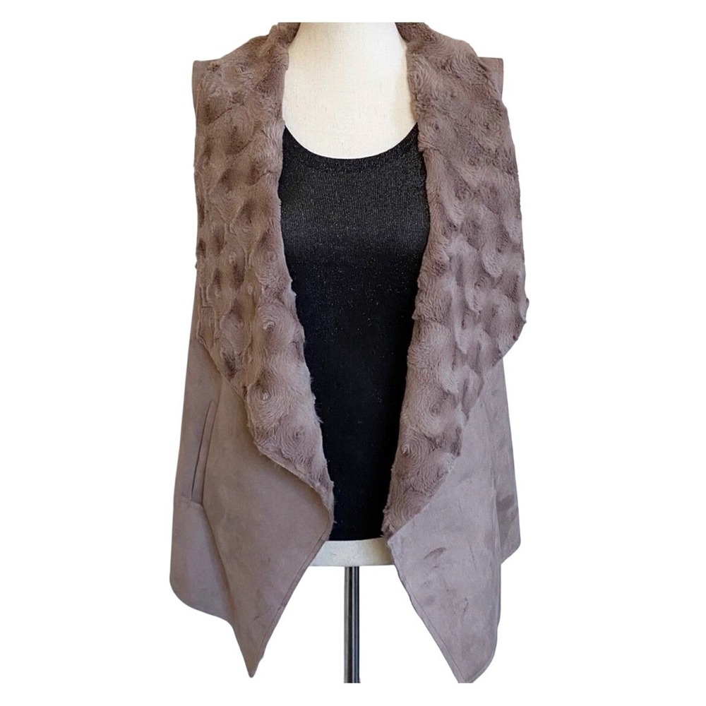 Marc‎ New York Andrew Marc Faux Suede Fur Rosebud Swirl Waterfall Vest Taupe M